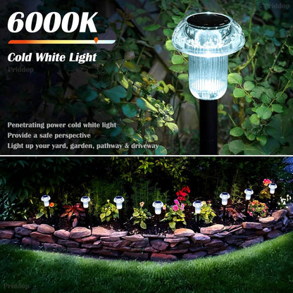 Solar Lights Outdoor Pathway Waterproof 8 Pack Cold White LED Acrylic Mushroom Decorative Garden