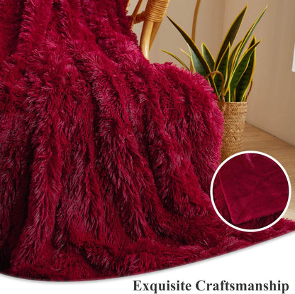 XeGe Luxury Faux Fur Throw, Red Soft 50x60 Fluffy Blanket, Shaggy Plush Decorative Couch Blanket