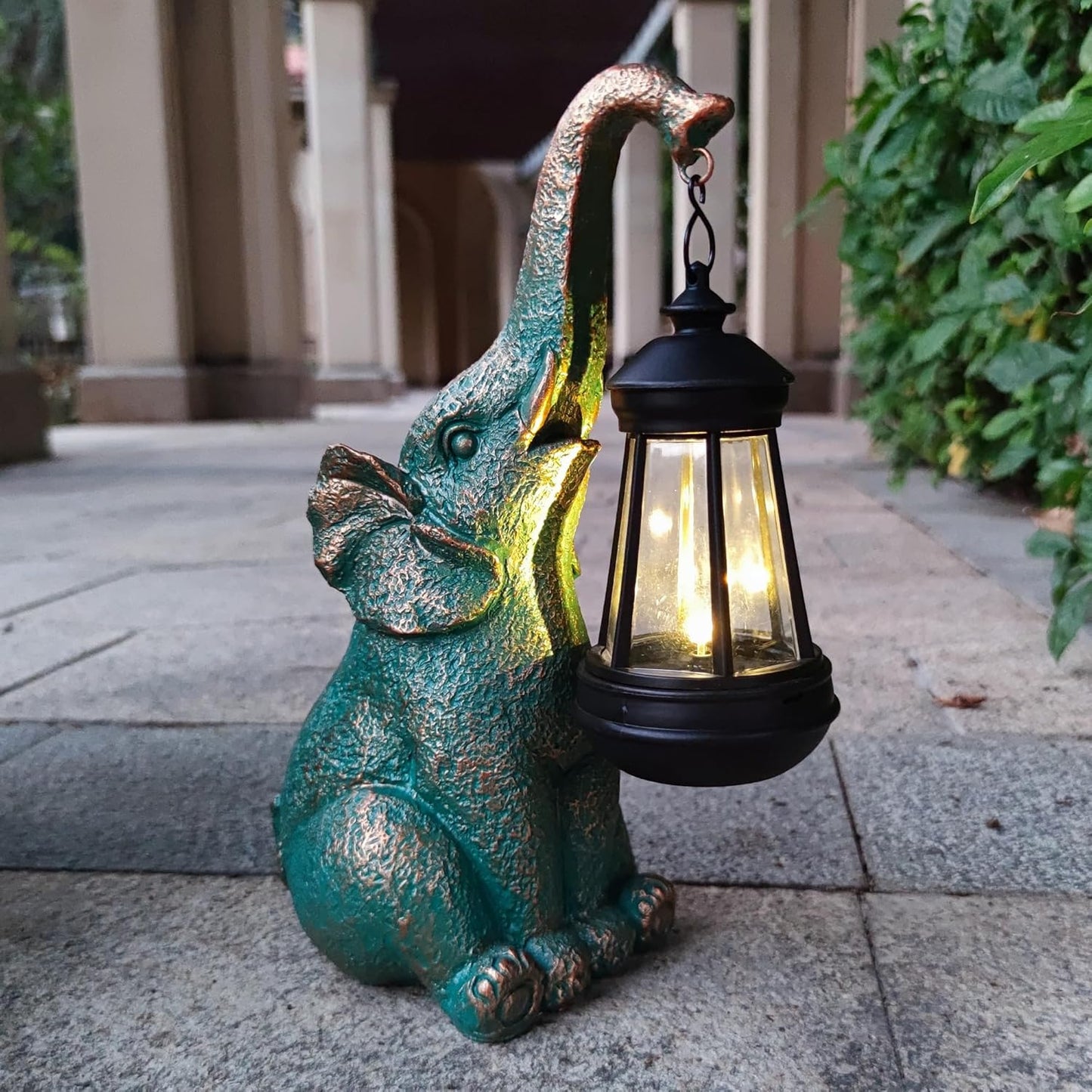 JOYBEE Garden Statues Elephant with Solar Lantern Outdoor Decor-Elephant Solar Figurines Lights