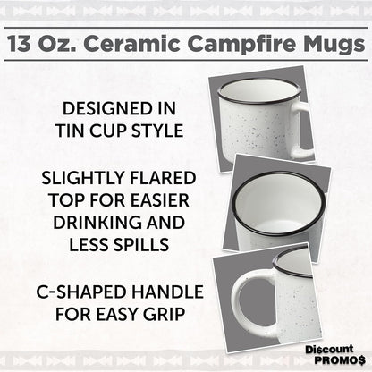 DISCOUNT PROMOS Ceramic Campfire Coffee Mugs 13 oz. Set of 10, Bulk Pack - Perfect for Tea