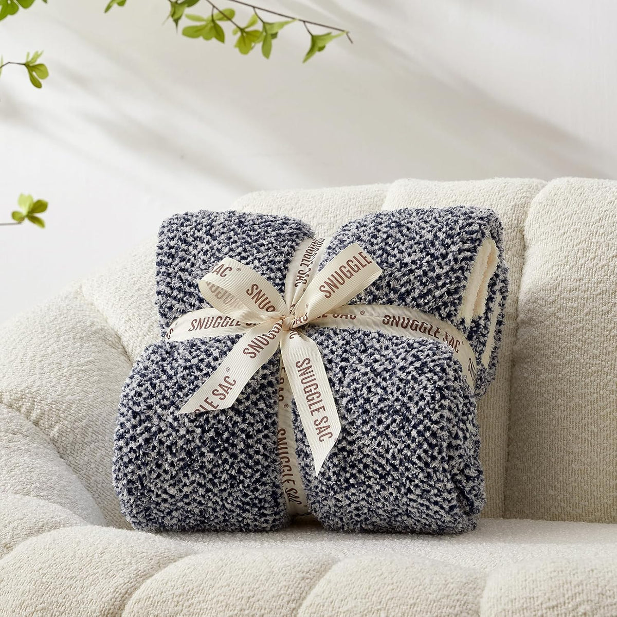Snuggle Sac Heather Navy Twin Size Blankets, Super Soft Microfiber, Warm Cozy Knit Fuzzy Plush