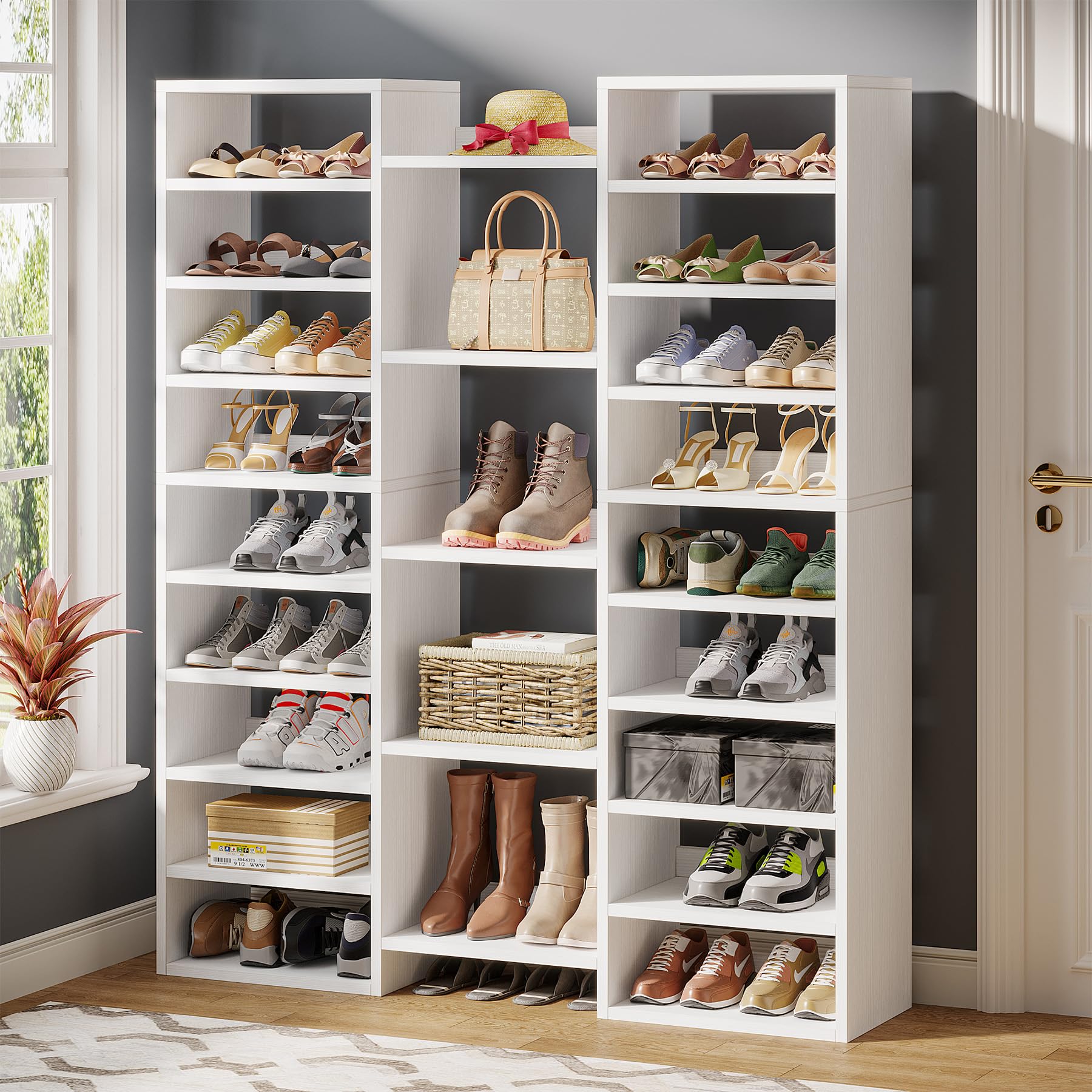Tribesigns 14-Tier Shoe Cabinet, 59" Tall White Storage Organizer