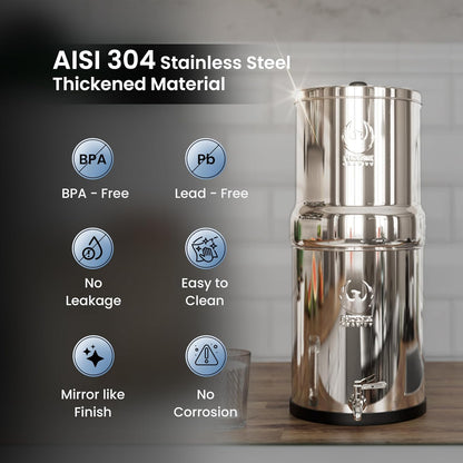 Gravity Water Filter System 2.25 Gallons NSF Certified - AISI 304 Stainless Steel Countertop Water