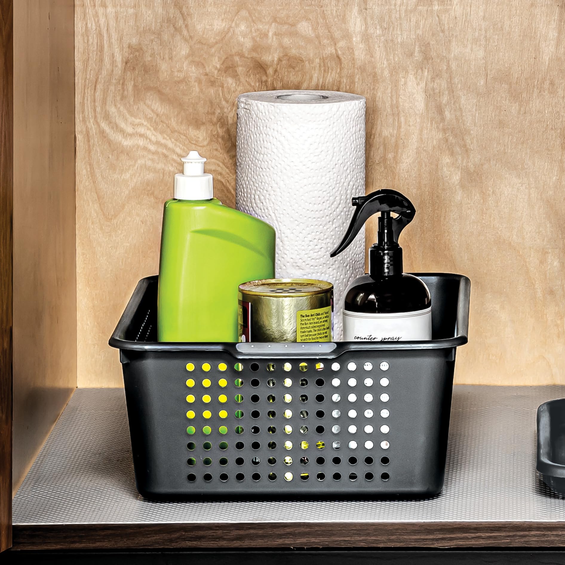 madesmart Classic Storage Basket with Soft Grip Handle, Granite