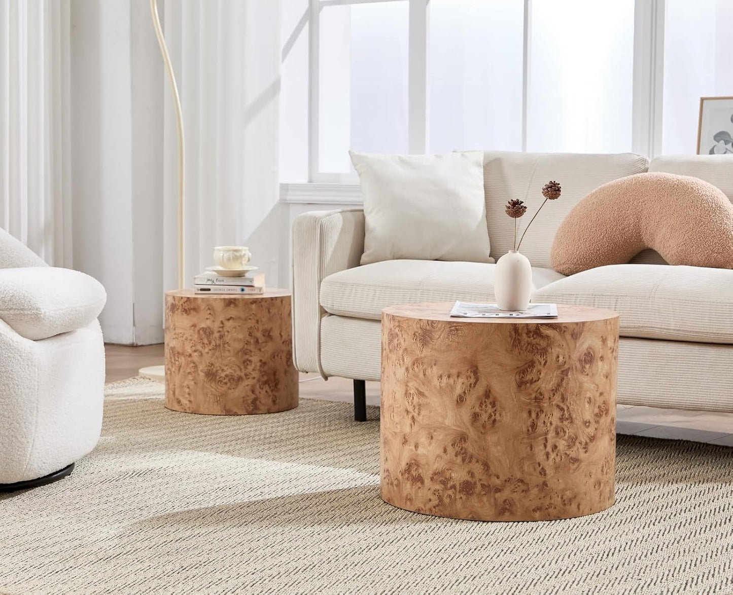 EALSON Nesting Coffee Tables Set of 2 Farmhouse Small Round End Tables Modern Wood Circle Side