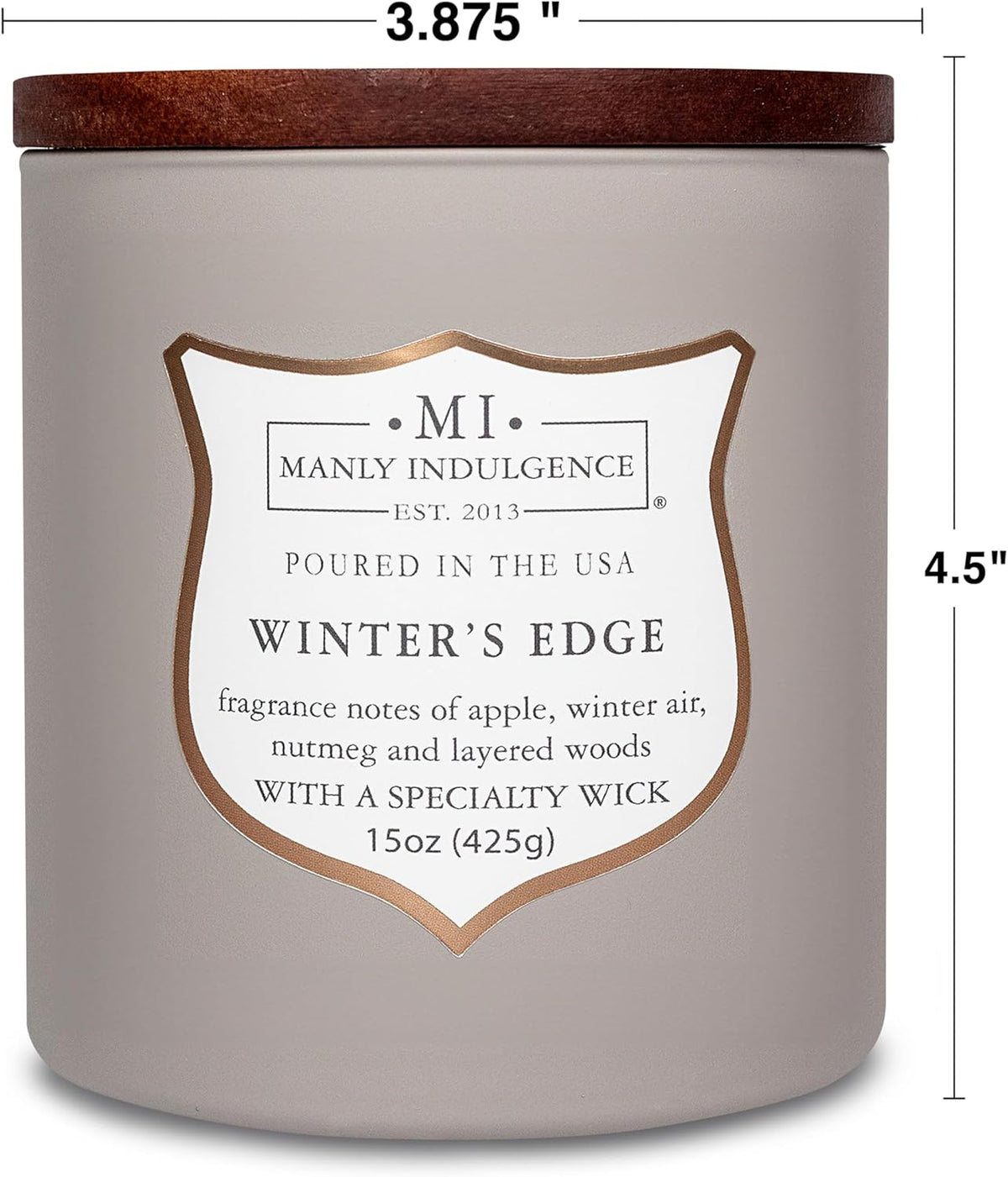 Manly Indulgence Winters Edge Scented Candles for Men, 15 oz Wooden Wick, Premium Soy Blend Wax