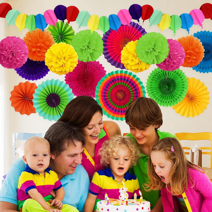 Fiesta Party Decorations, Multicolored Paper Pompoms Fan Garlands for Mexican Party Cinco De Mayo