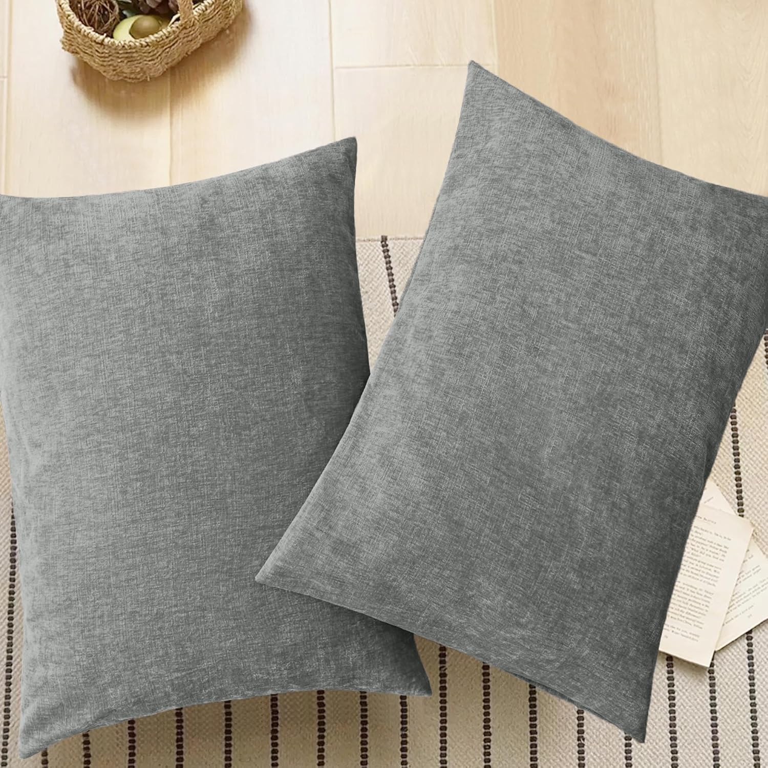 CaliTime Throw Pillow Covers Decorative 20 X 26 Inches Pack of 2 Cozy Chenille Standard Pillow