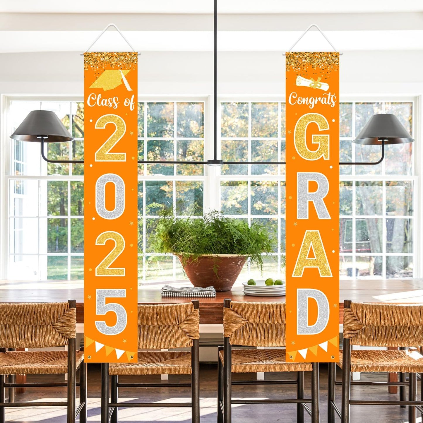 Graduation Decorations 2025 GRAD Banner Orange Porch Door Sign Welcome Banner For Indoor Outdoor