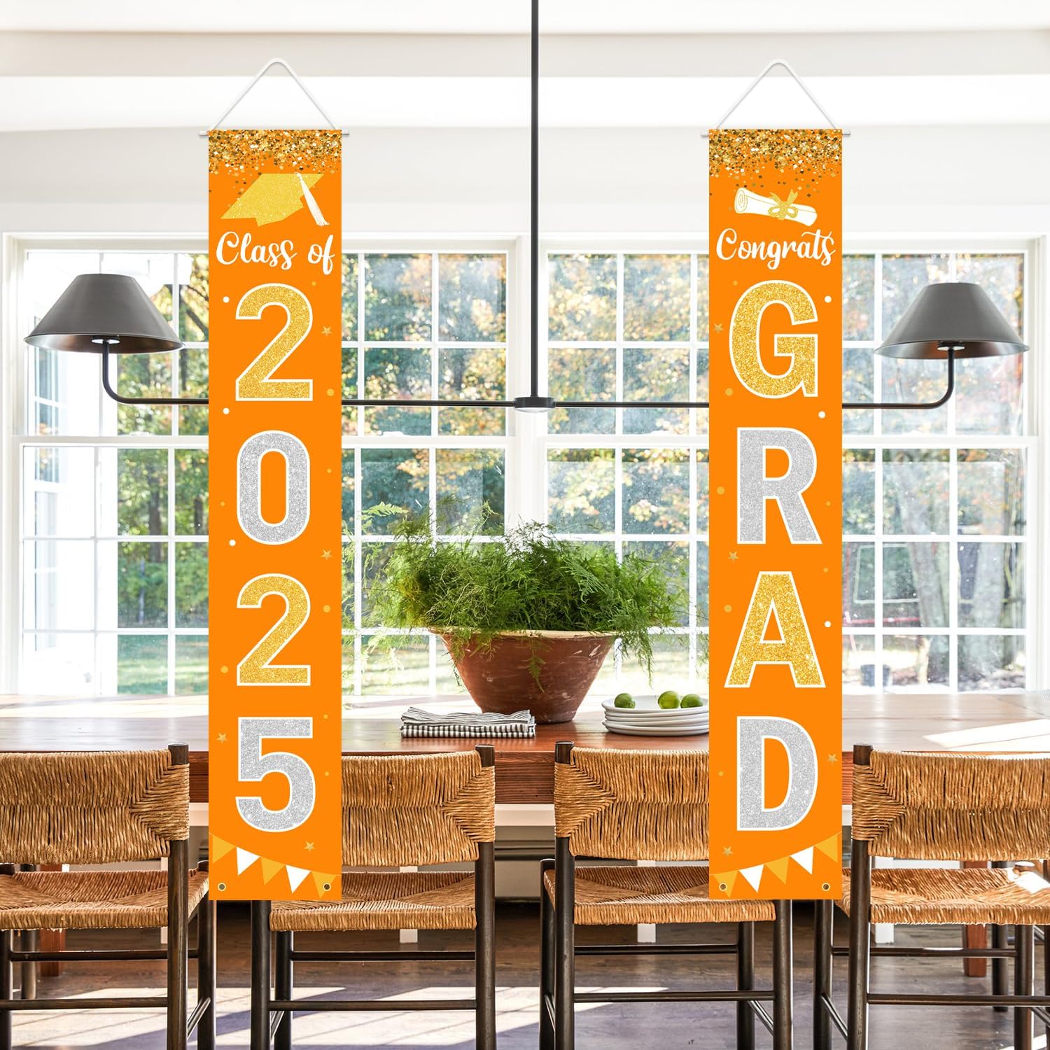 Graduation Decorations 2025 GRAD Banner Orange Porch Door Sign Welcome Banner For Indoor Outdoor