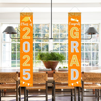 Graduation Decorations 2025 GRAD Banner Orange Porch Door Sign Welcome Banner For Indoor Outdoor