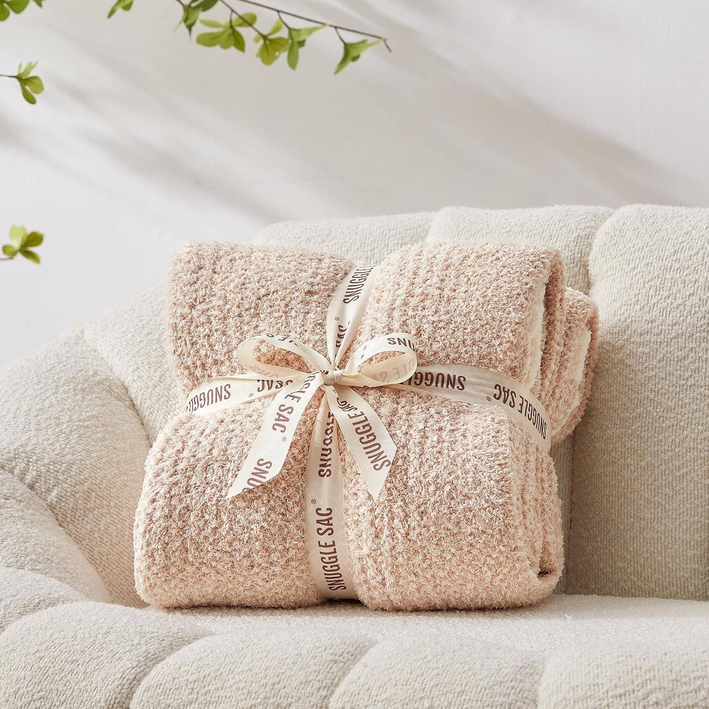 Snuggle Sac Heather Beige Throw Blankets Luxurious Microfiber Fabric, Reversible Super Soft Throws