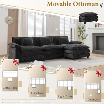 URRED Modular Sectional Sofa Comfy Cloud Couch, Modern Chenille Sofa Sleeper Deep Seat Couches with