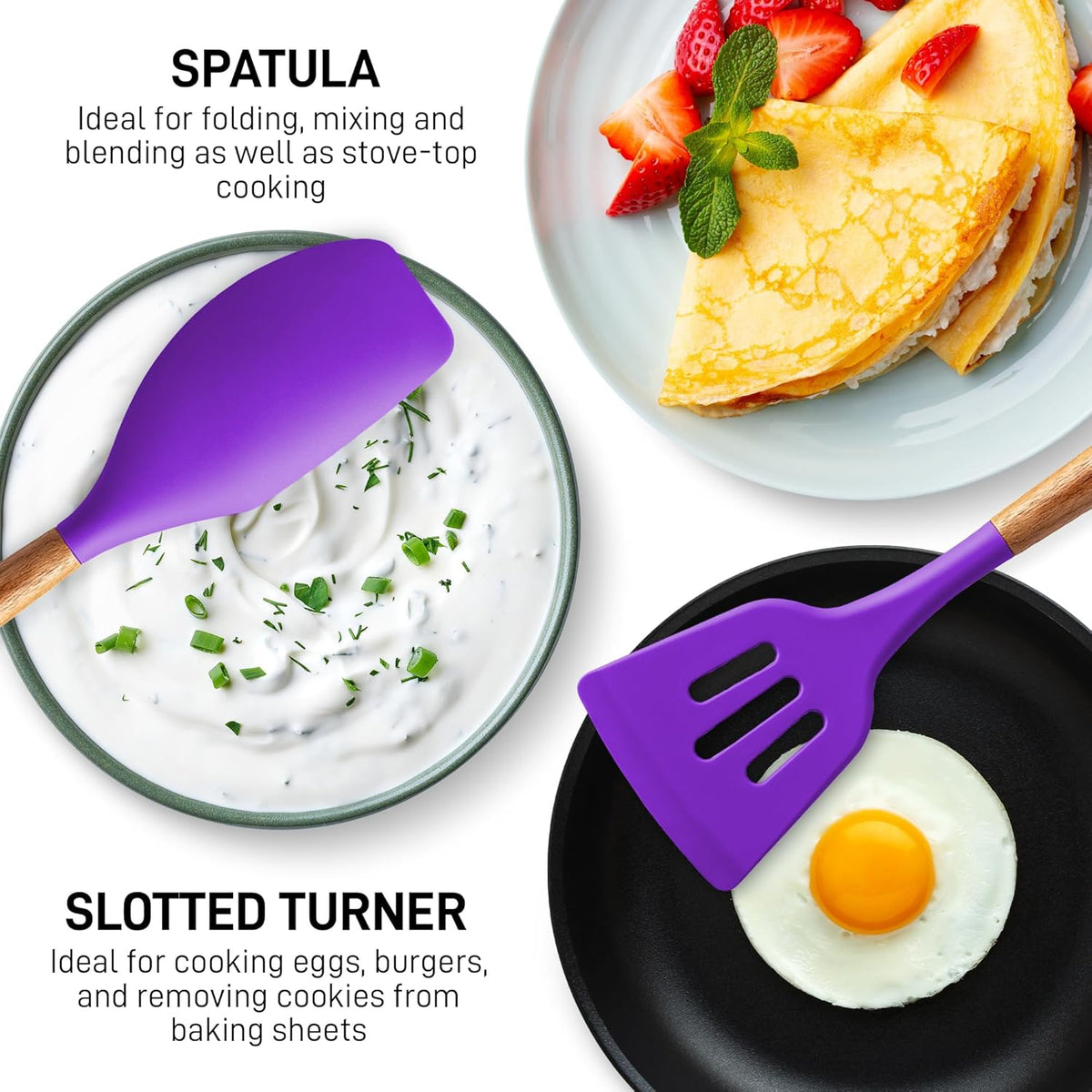 Zulay Kitchen Non-Stick Cooking Utensils Set with Authentic Acacia Wood Handles – 5-Piece Durable &
