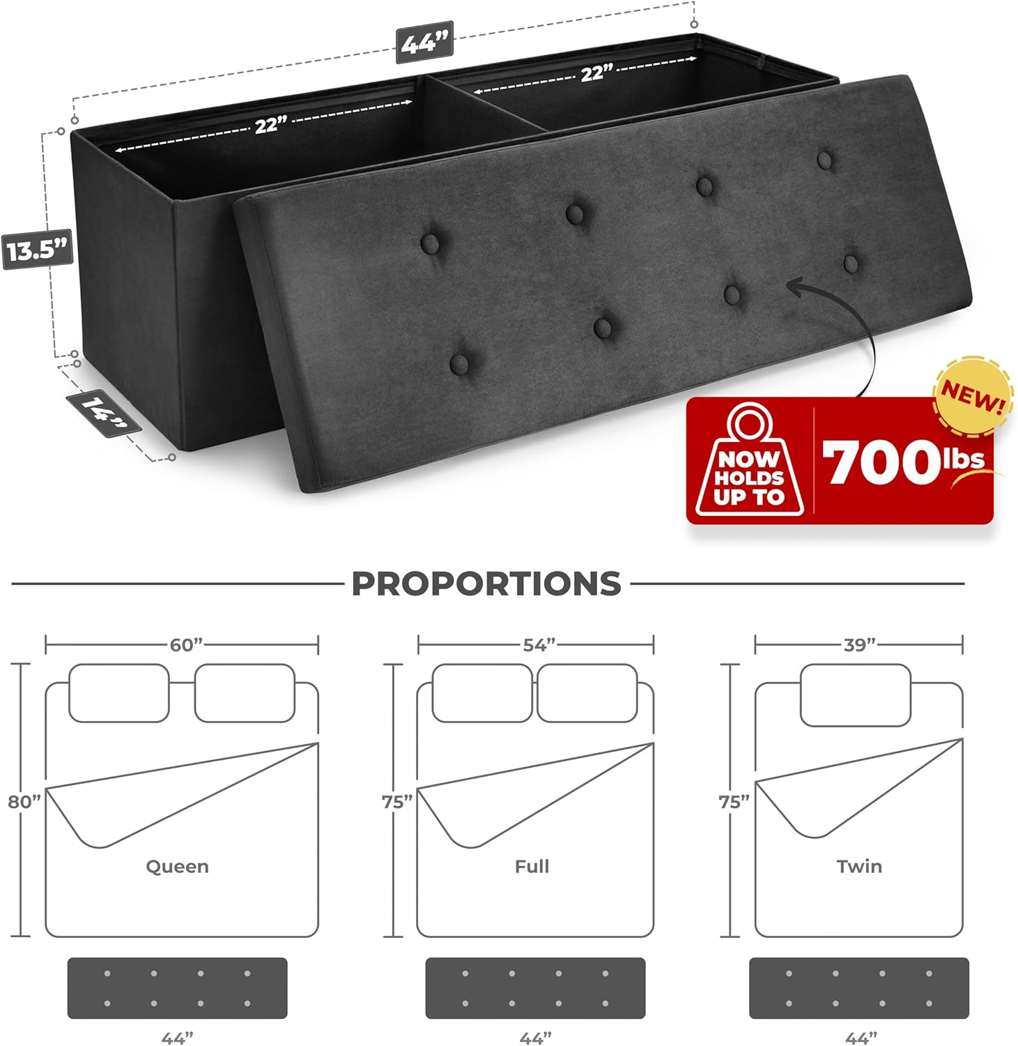 Sorbus Storage Ottoman Bench – for Living Room, Hallway, End of Bed, Bedroom Bench 43 in Large