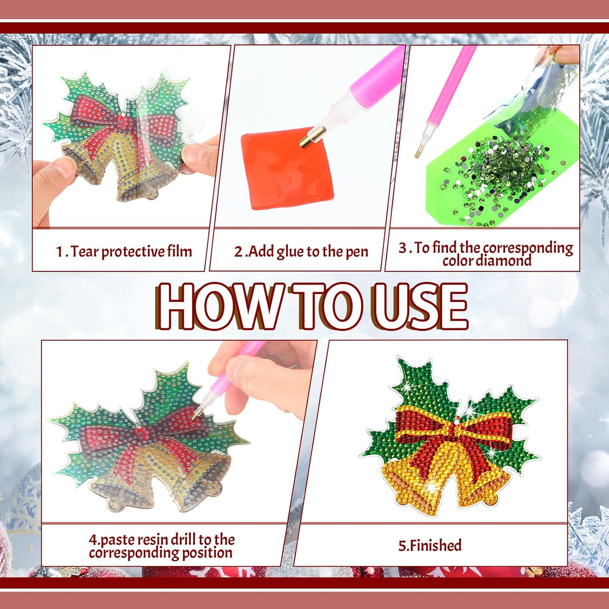 Equsion 14 Pcs Diamond Art Christmas Ornaments Christmas Diamond Painting Keychains Kits 5d DIY