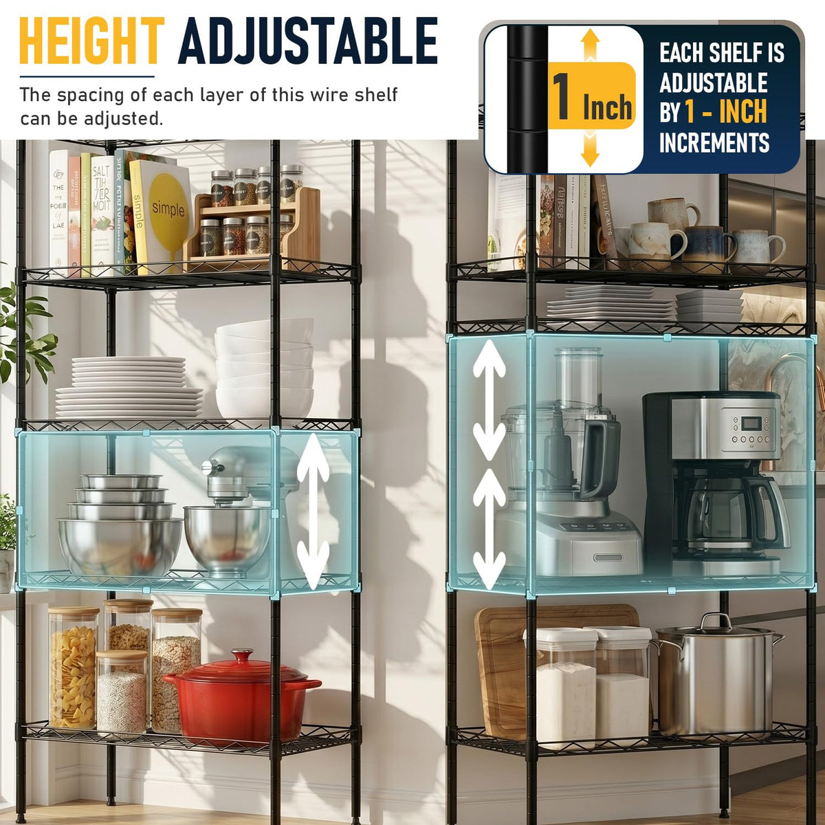 FDW 5 Tier 22L x 12W x 48H Pantry Shelves Adjustable Storage Rack Metal Shelf NSF Shelving Units