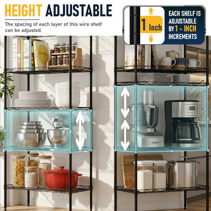 FDW 5 Tier 22L x 12W x 48H Pantry Shelves Adjustable Storage Rack Metal Shelf NSF Shelving Units