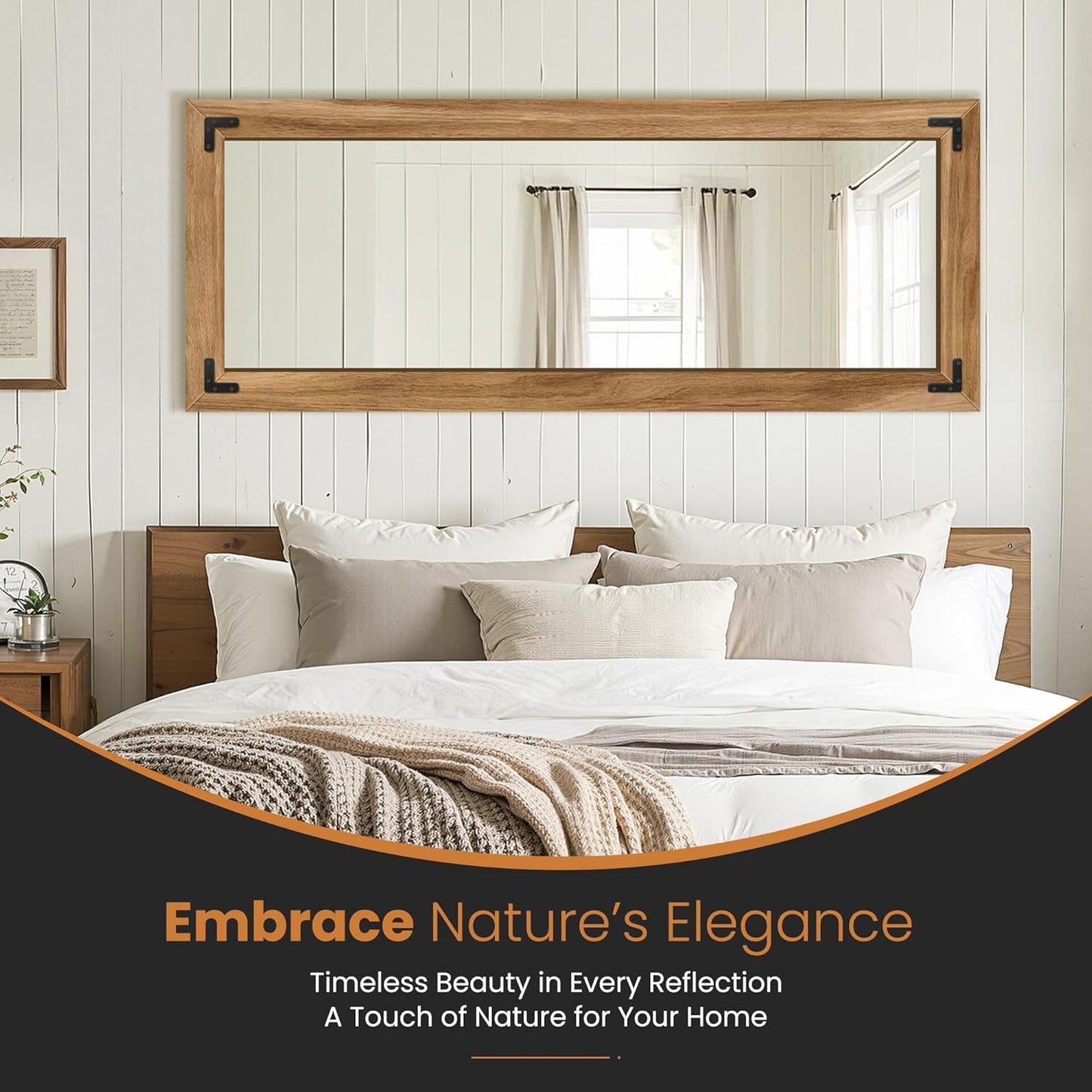 Full Length Mirror with Wooden Frame, 56"X22" Solid Wood Standing Floor Mirror for Farmhouse