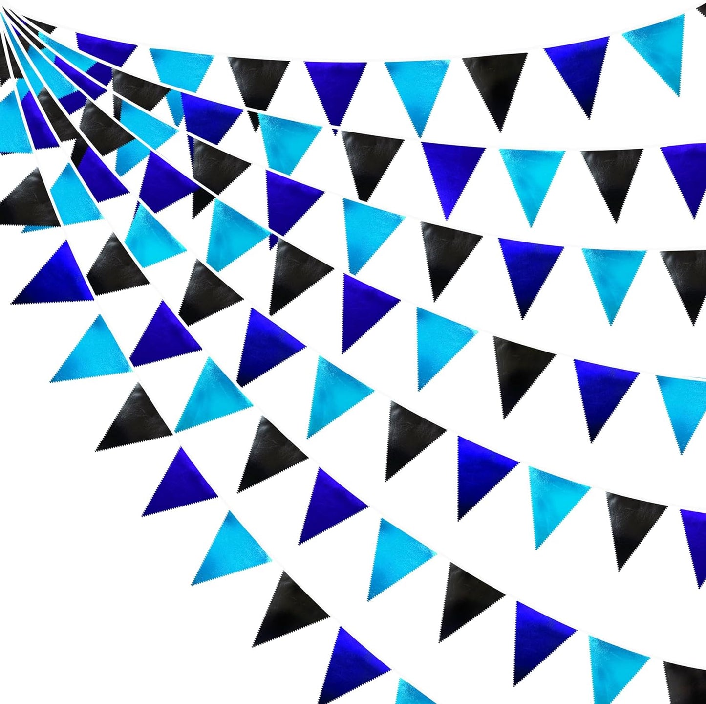 Black Blue Party Decorations Metallic Fabric Triangle Pennant Banner Flag Bunting Garland for Video
