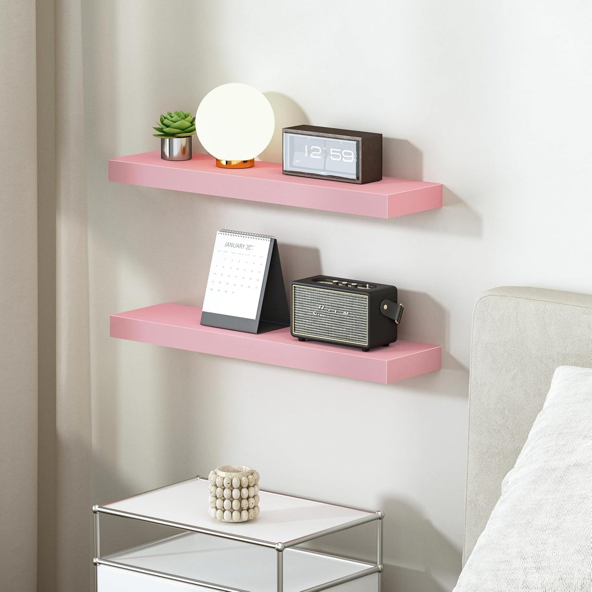 BAMEOS Pink Floating Shelves for Wall, 24" x 6" Wall Shelves for Room, Floating Book Shelves