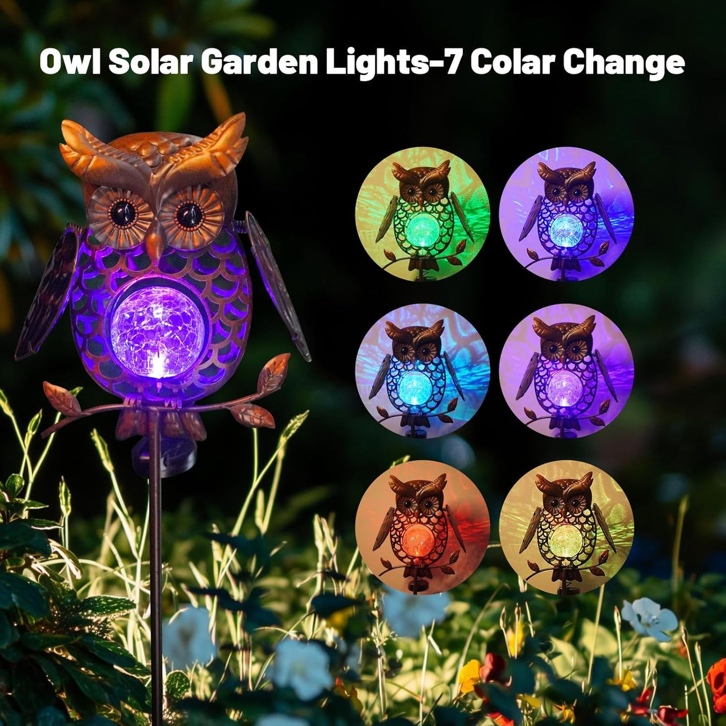 HONGLAND Solar Lights Outdoor Decor Waterproof, Solar Owl Garden Decorative Stake, Whimsical