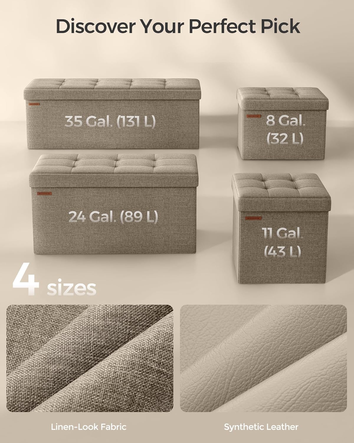 SONGMICS MAZIE Collection - 43 Inches Folding Storage Ottoman Bench, Ottoman Foot Rest, End of Bed