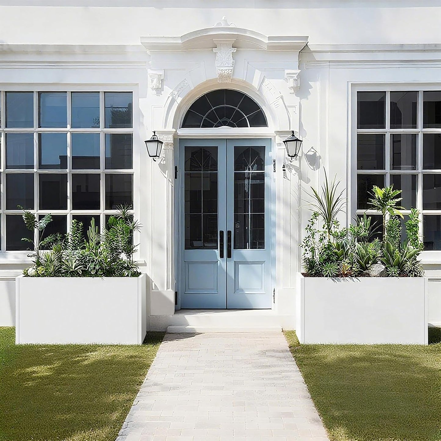 Galvanized Steel Garden Planter - White Matt Galvanized Metal Planter Box - Modern Metallic Heavy