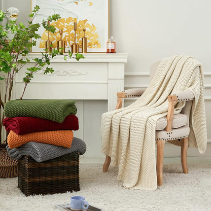 Longhui bedding Chunky Cable Knit Throw Blanket Lightweight Burgundy 100% Organic Cotton Blanket