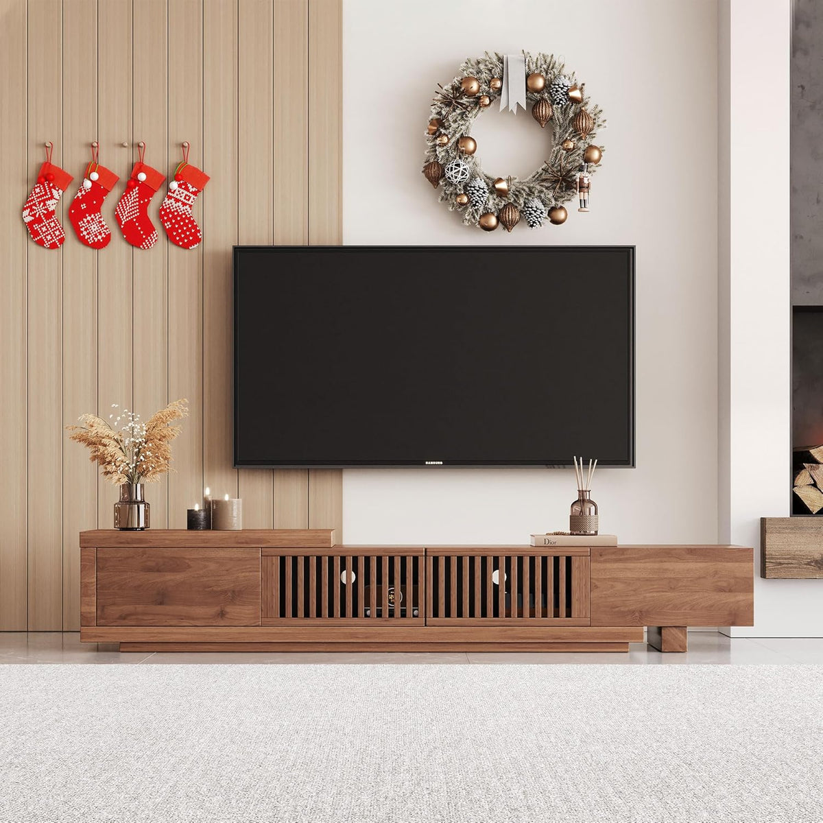 Mid Century Modern TV Stand for 75+ Inch TVs, Extendable Media Console (78"-103") with Ample