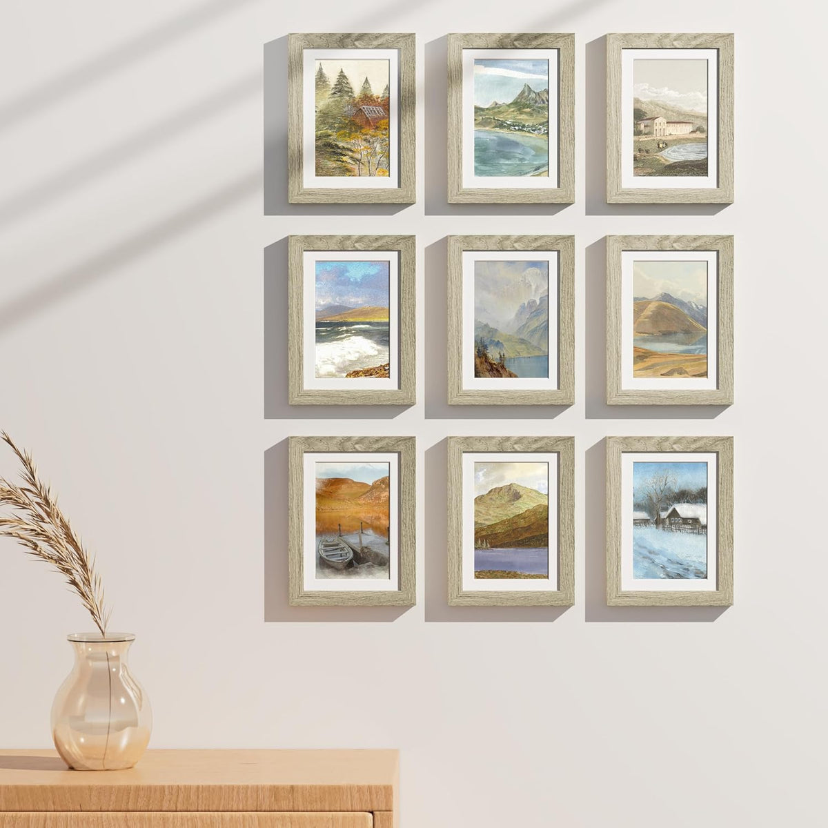 Vittanly 5x7 Picture Frames Set of 9, Shatter Resistant Plexiglass, Display 4x6 Pictures with Mat