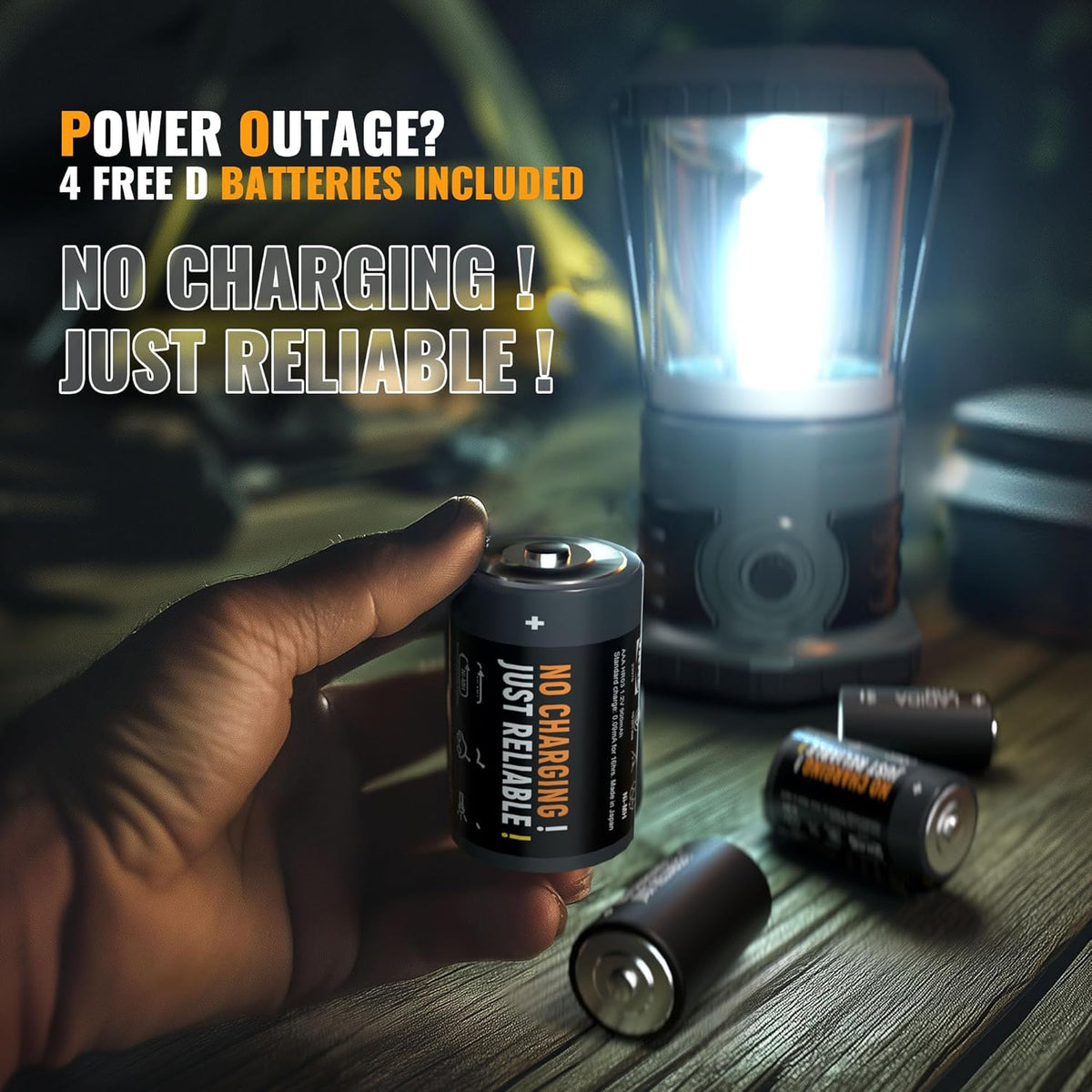 LED Camping Lantern, 1500 LM Lanterns for Power Outages with 4 D Batteries Included, Battery