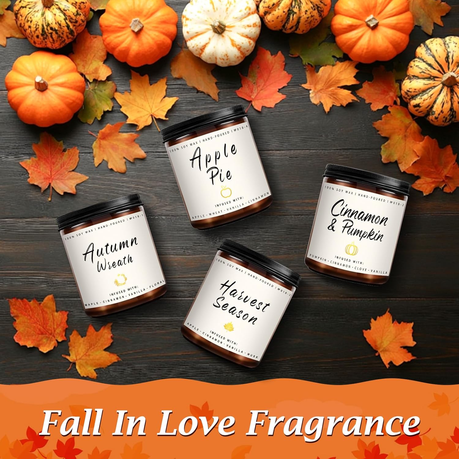 Auelife Fall Candle Set | 4 Pack Scented Candles for Home - Candle Gifts for Women Men, Soy Candles