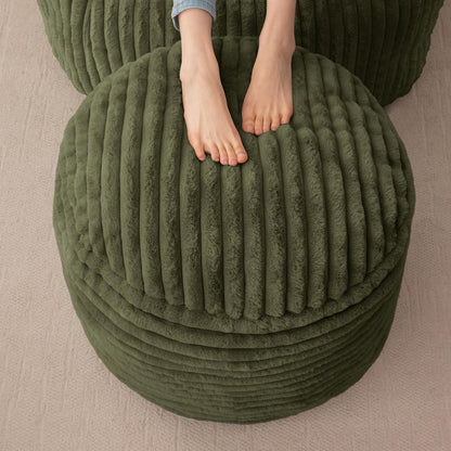 HIGOGOGO Round Stuffed Pouf Ottoman, Corduroy Poufs with High-Density Foam Filling, Furry and