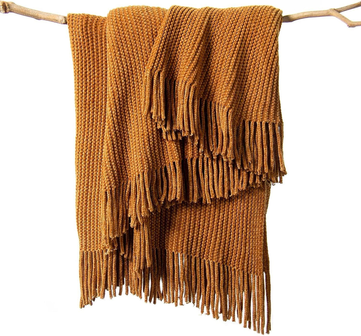 lifein Throw Blanket for Couch, Soft Boho Decor Bed Throw,Cozy Brown Knitted Chenille Small
