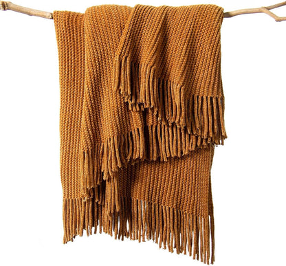 lifein Throw Blanket for Couch, Soft Boho Decor Bed Throw,Cozy Brown Knitted Chenille Small