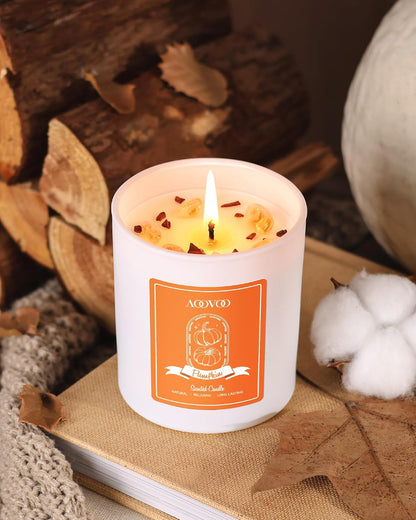 AOOVOO Pumpkin Scented Candles for Women - Aromatherapy Candle with Crystals Inside, 10oz Soy
