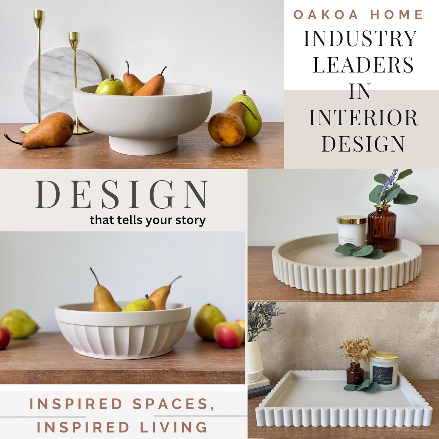 OAKOA Decorative Fruit Bowl for Kitchen Counter - Large Decorative Bowl for Home Decor - Concrete