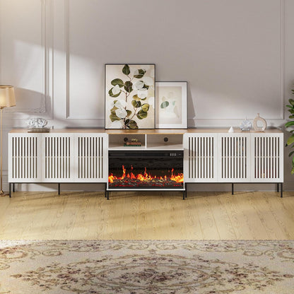 3-Sided Glass Farmhouse Fireplace TV Stand for TVs Up to 110 Inch, Entertainment Center with 36"