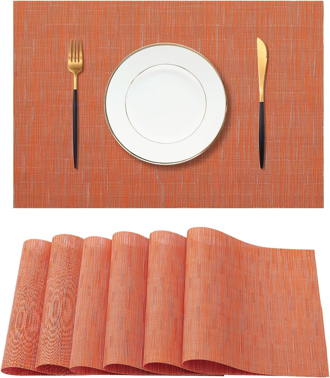 Leetaltree Orange Placemats Set of 6 - Heat Resistant Non-Slip Place mats for Dining Table