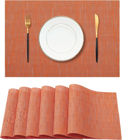 Leetaltree Orange Placemats Set of 6 - Heat Resistant Non-Slip Place mats for Dining Table