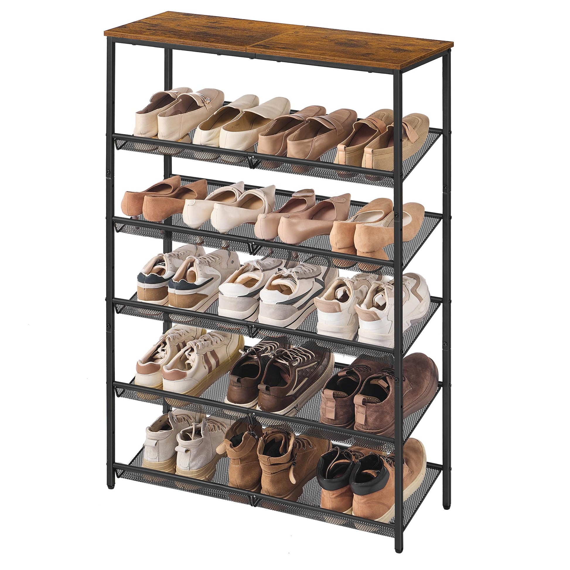 SONGMICS HOME 6 Tier Shoe Storage Organizer, Freestanding Shoe Rack, Dense Mesh, for Living Room