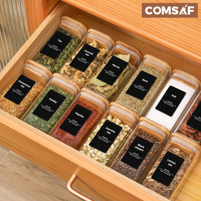ComSaf 6Pcs 10 oz Large Spice Jars with Label Trial Set, Glass Spice Jars with Bamboo Lids