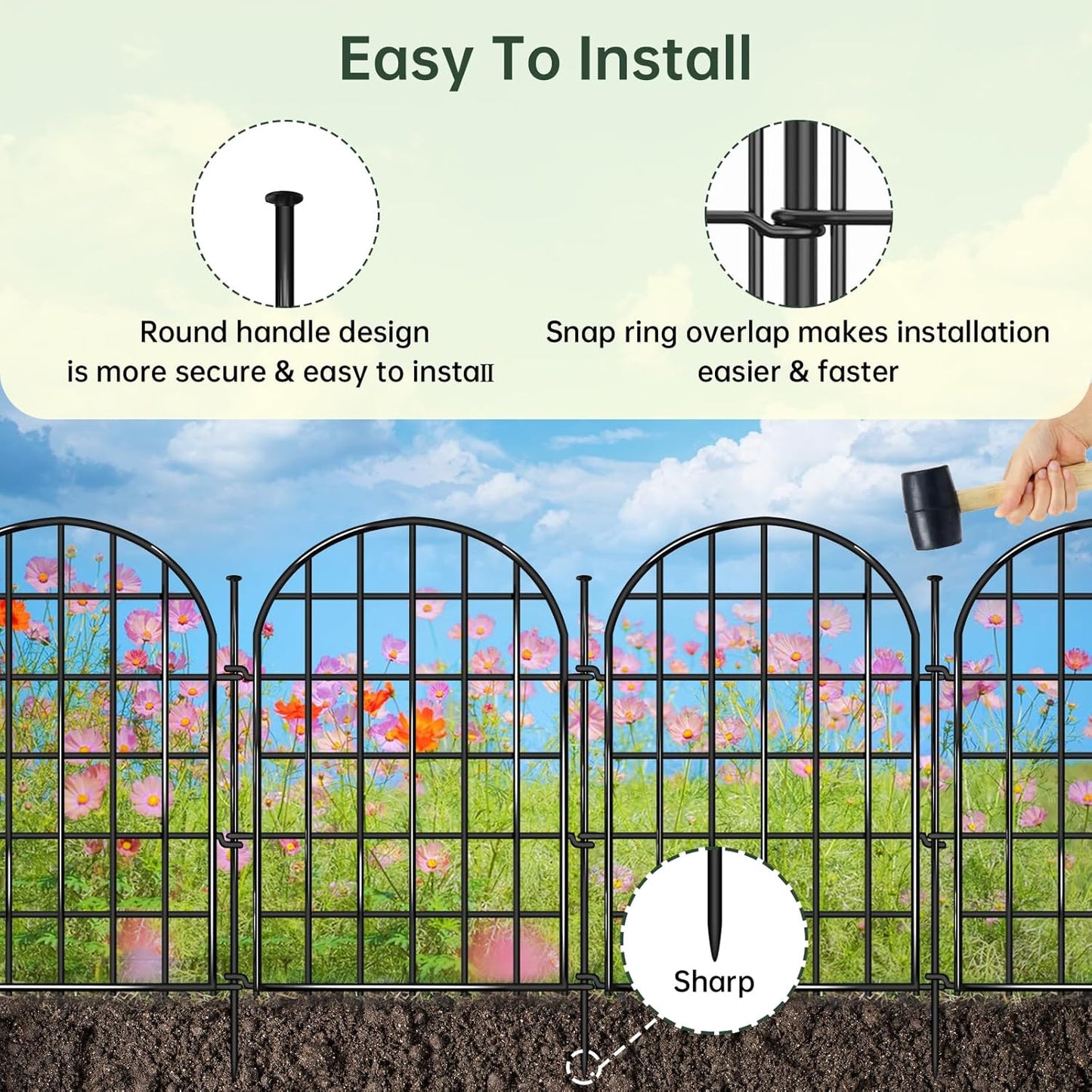 32.5 ft(L) x 22 in(H) Garden Fence, 30 Panels Arched No Dig Fence, Decorative Animal Barrier
