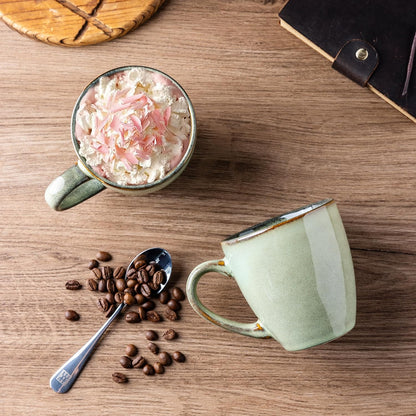 GBHOME Ceramic Coffee Mugs Set of 4, 12oz Stoneware Coffee Mugs Set For Dad Mom Women MEN, Light