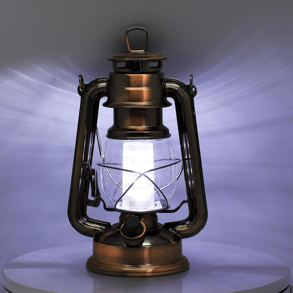 YAKii LED Vintage Lantern Metal Hanging Hurricane 12 LED Dimmer Switch Cold White Battery Operated