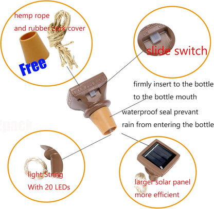 YJFWAL Upgraded 12 Pack Solar Wine Bottle Lights, 20 LEDs Waterproof Copper Light, Bottle Light