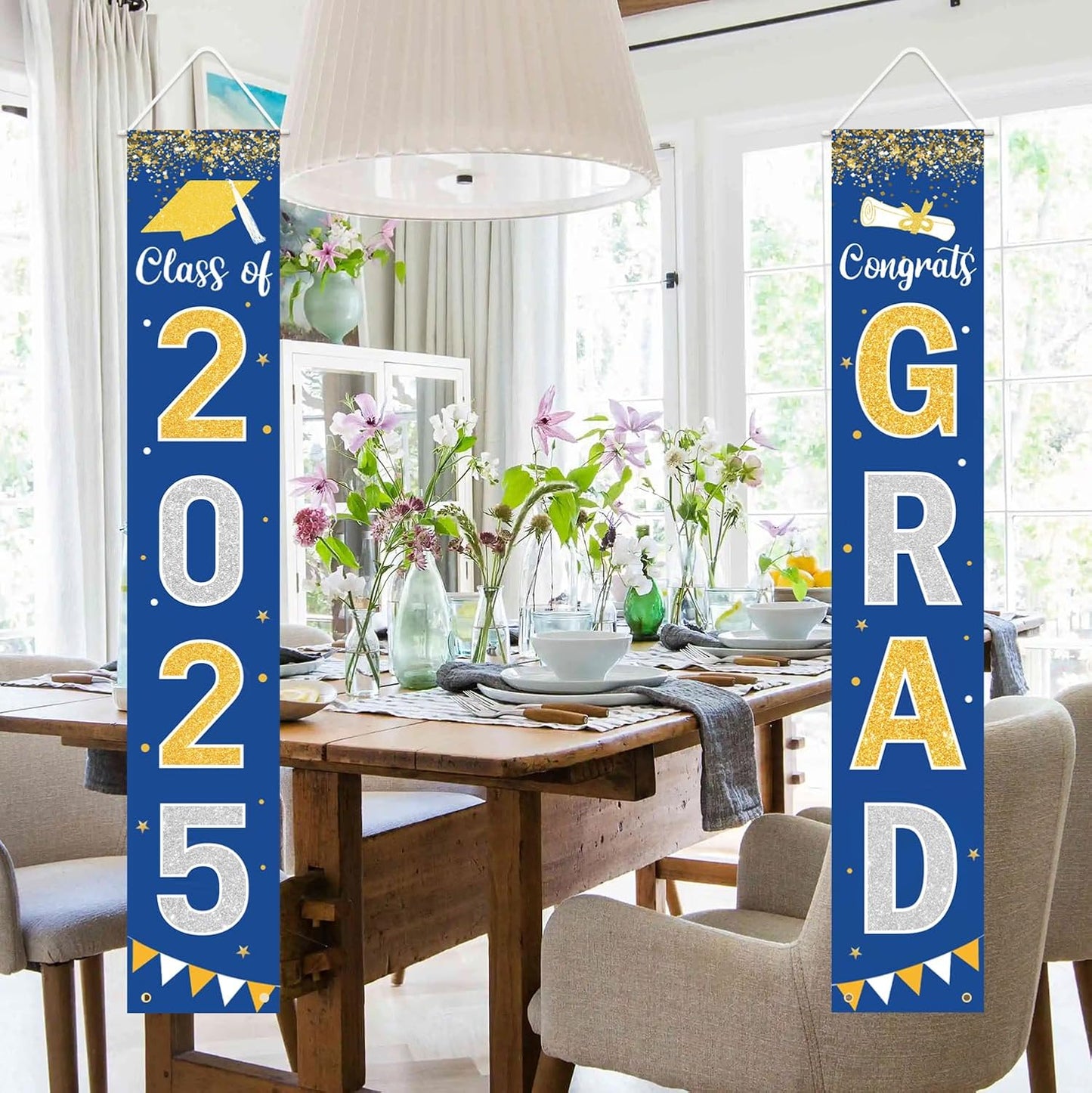 Graduation Decorations 2025 GRAD Banner Blue Porch Door Sign Welcome Banner For Indoor Outdoor Wall
