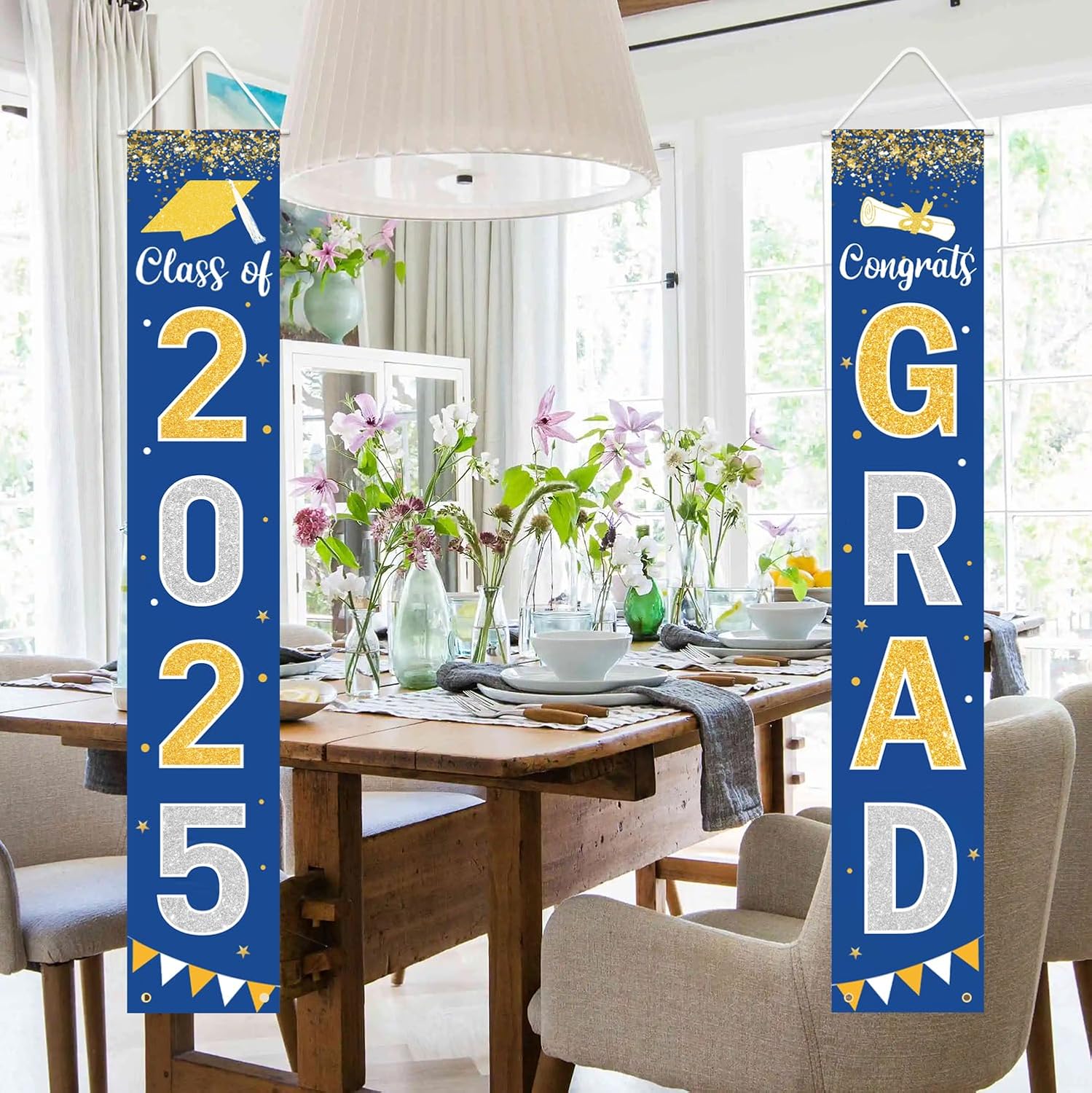 Graduation Decorations 2025 GRAD Banner Blue Porch Door Sign Welcome Banner For Indoor Outdoor Wall