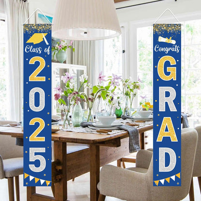 Graduation Decorations 2025 GRAD Banner Blue Porch Door Sign Welcome Banner For Indoor Outdoor Wall